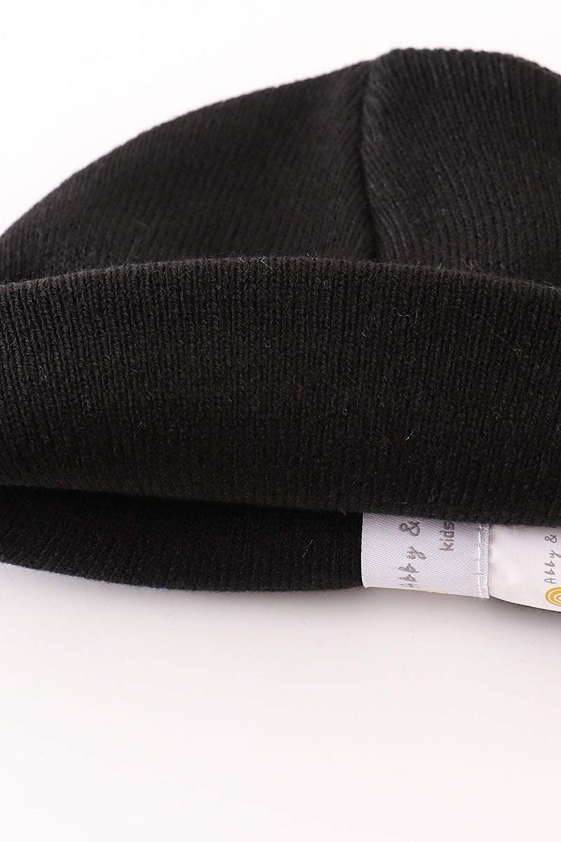 Black ribbed basic knit beanie hat