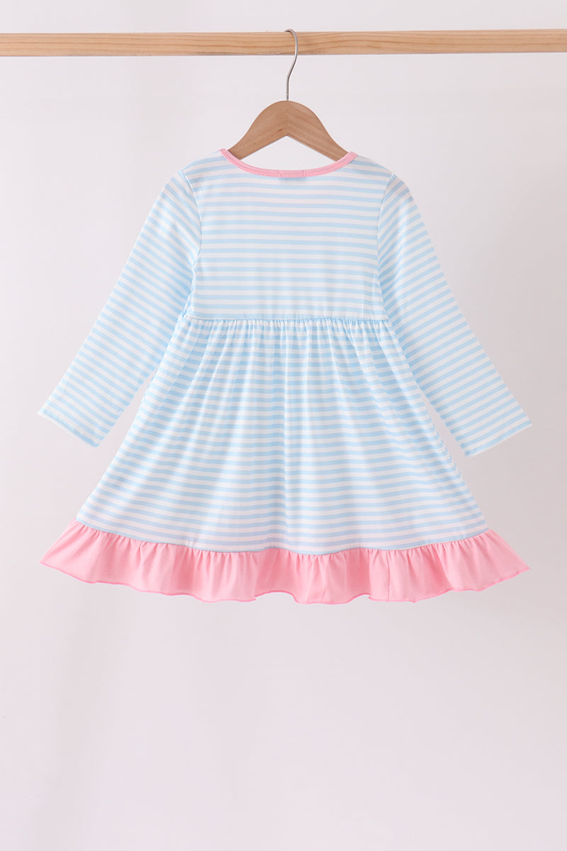 Blue Stripe Nutcracker Embroidery Ruffle Dress