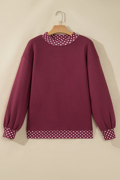 Dirty blue Colorblock Polka Dot Contrast Trim Oversized Sweatshirt