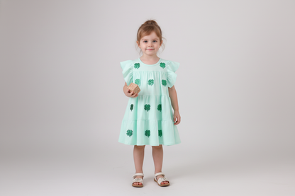 Mint clover sequin ruffle tiered dress