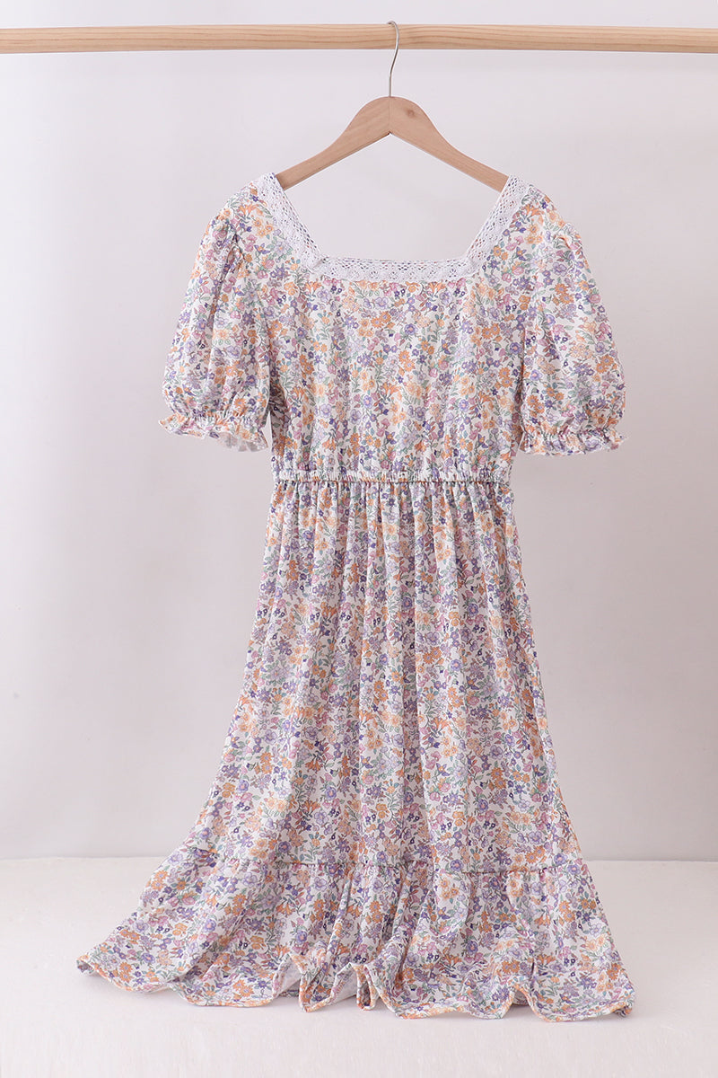 Purple floral lace women dress