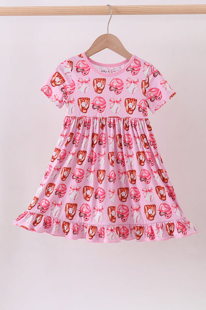 Pink bow baseball bamboo dress