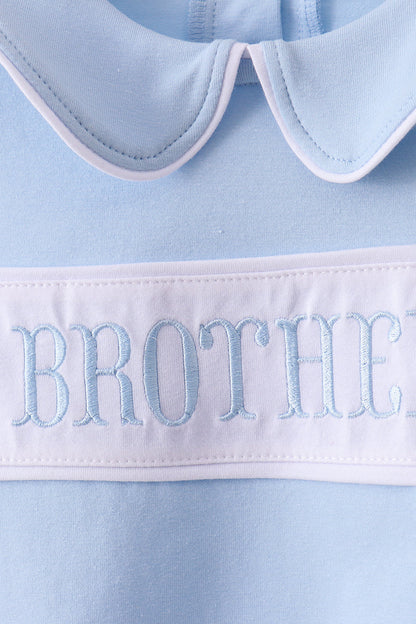Blue brother embroidery pocket shorts set