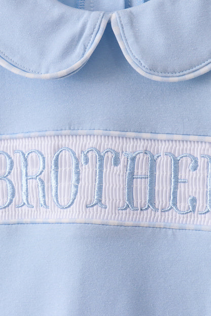Blue brother smocked shorts set