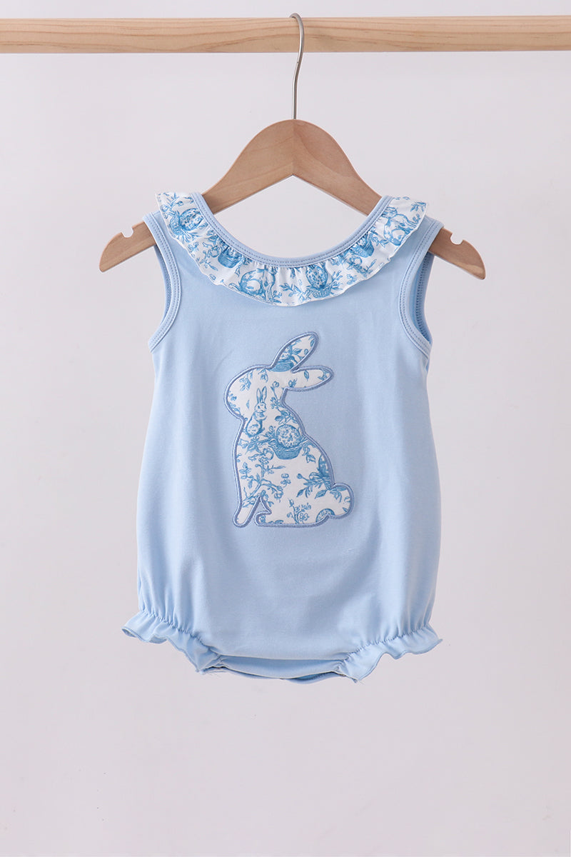 Blue bunny applique ruffle bubble