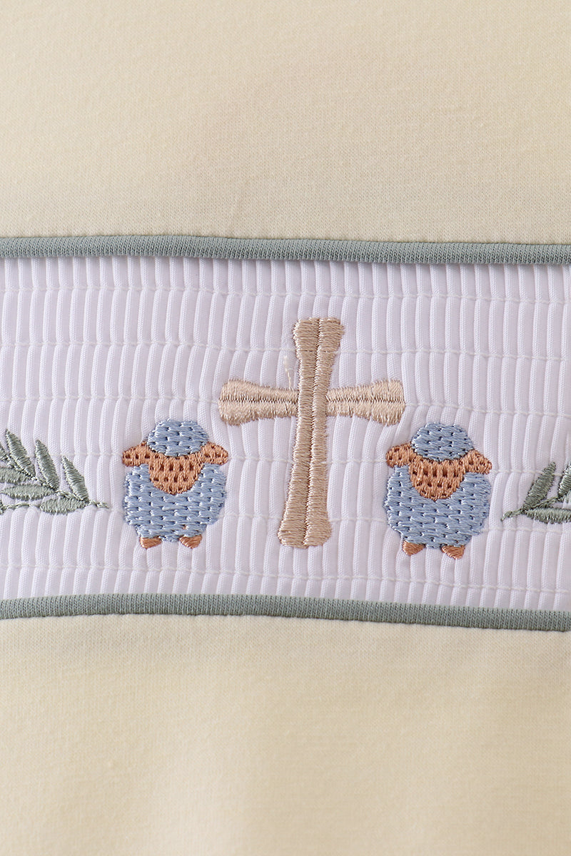 Yellow cross sheep embroidery top