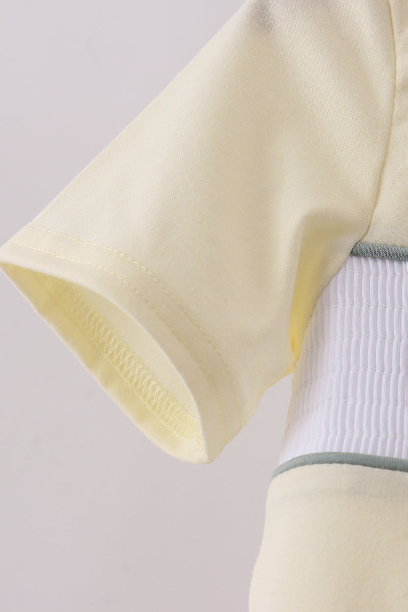 Yellow cross sheep embroidery top