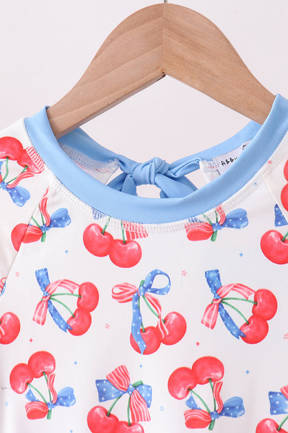 Blue cherry print rashguard