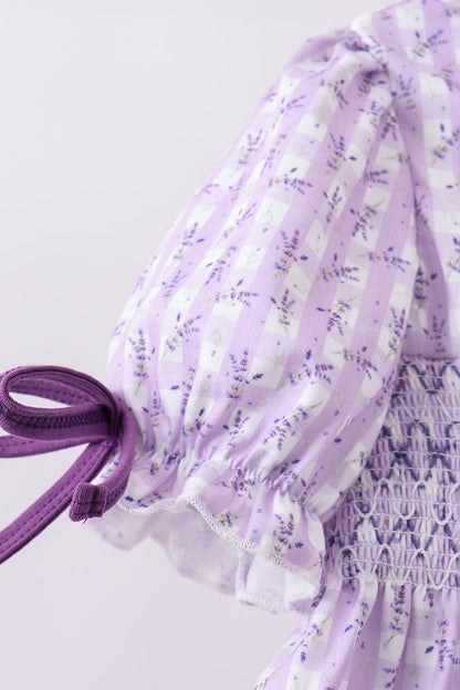 Lavender floral smocked ruffle shorts set