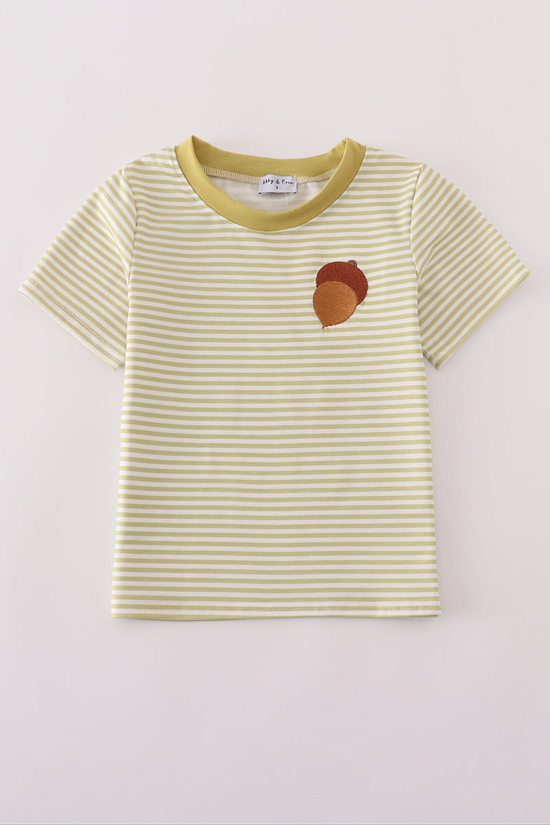 Green pinecone embroidery stripe top