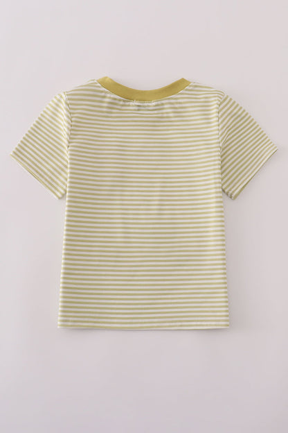 Green pinecone embroidery stripe top