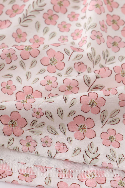 Pink pumpkin smocked floral ruffle pants set