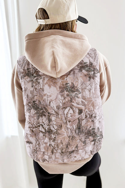 Brown Camo Leaf Print Winter Puffer Vest