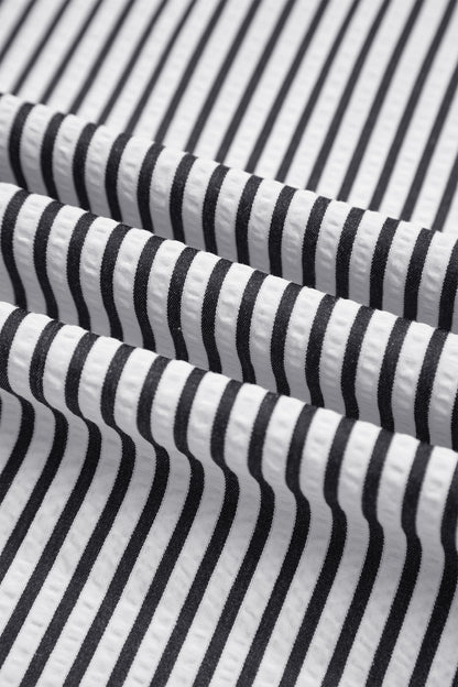 Black Stripe Plus Size Tie Waist Loose Pants