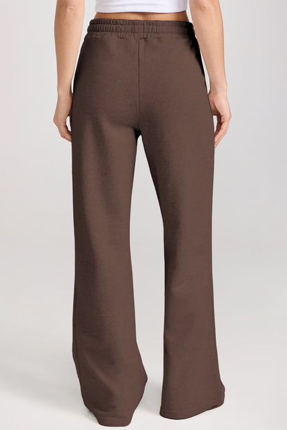 Dark Brown Solid Collared Sweatshirt and High Waist Pants Active Set