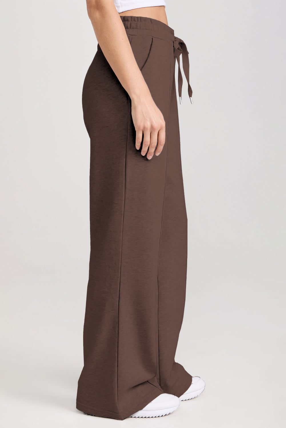Dark Brown Solid Collared Sweatshirt and High Waist Pants Active Set