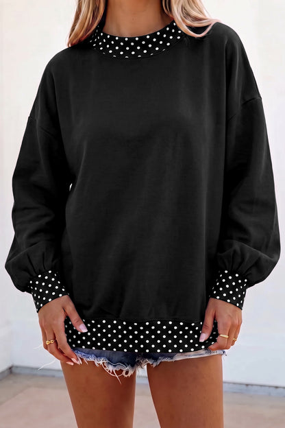 Dirty blue Colorblock Polka Dot Contrast Trim Oversized Sweatshirt