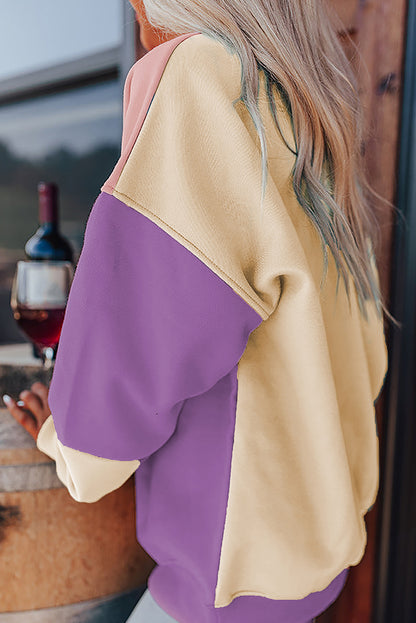 Blossom Colorblock Patchwork Drop Shoulder Sweatshirt