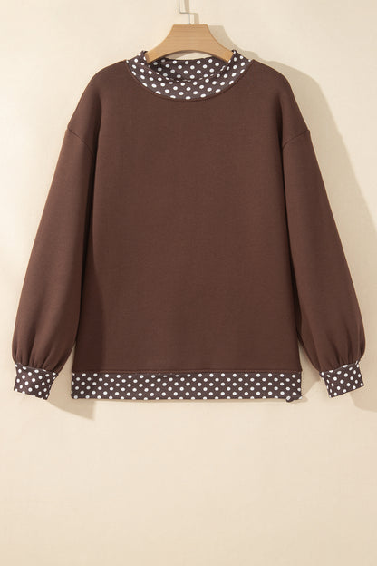 Dirty blue Colorblock Polka Dot Contrast Trim Oversized Sweatshirt