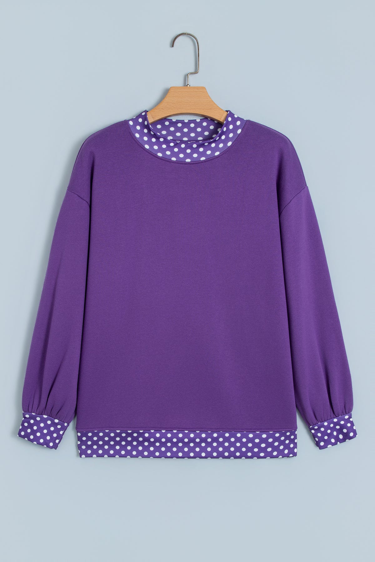 Dirty blue Colorblock Polka Dot Contrast Trim Oversized Sweatshirt