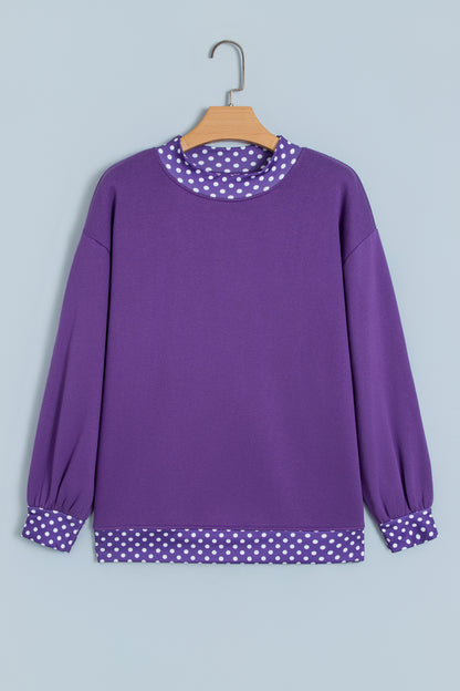 Dirty blue Colorblock Polka Dot Contrast Trim Oversized Sweatshirt
