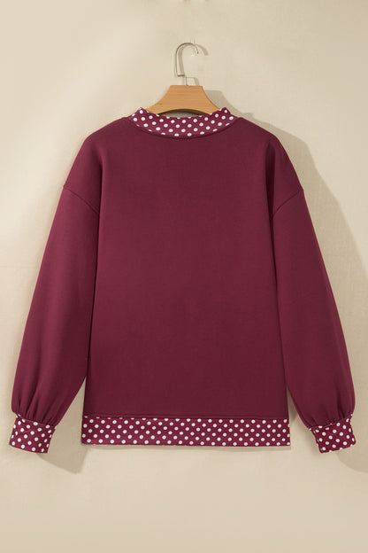 Dirty blue Colorblock Polka Dot Contrast Trim Oversized Sweatshirt