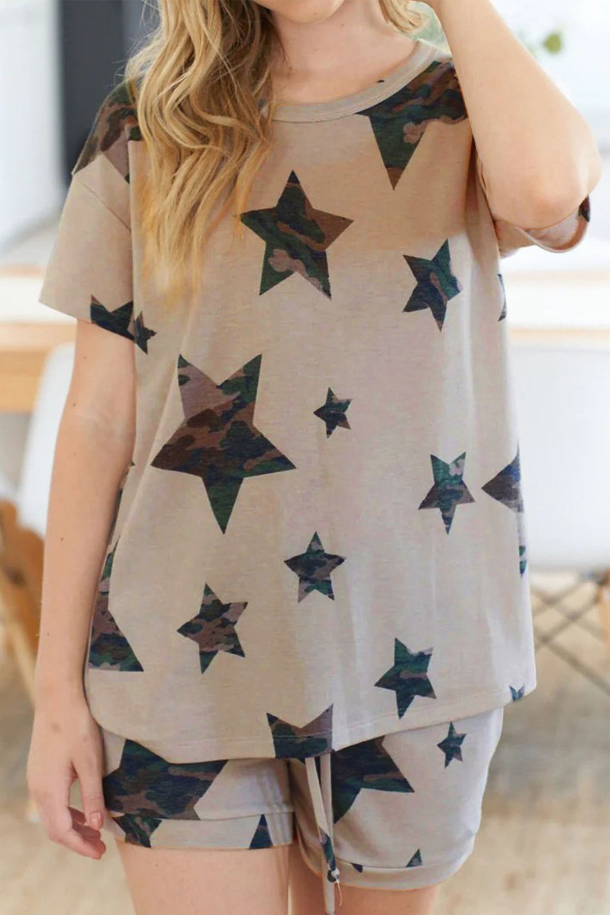 Khaki Camo Star Print Short Lounge Set