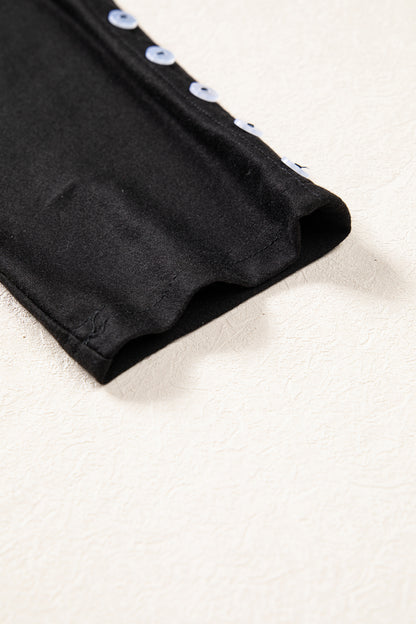 Black 3/4 Sleeve Button Detail Off Shoulder Top