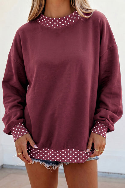 Dirty blue Colorblock Polka Dot Contrast Trim Oversized Sweatshirt