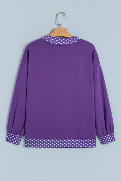 Dirty blue Colorblock Polka Dot Contrast Trim Oversized Sweatshirt