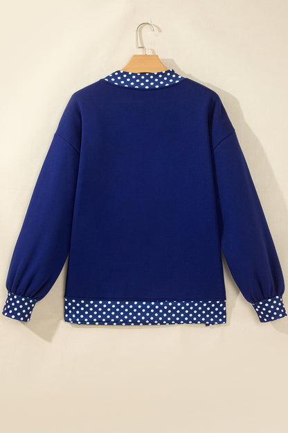 Dirty blue Colorblock Polka Dot Contrast Trim Oversized Sweatshirt