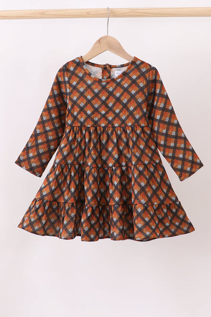 Premium brown plaid muslin dress