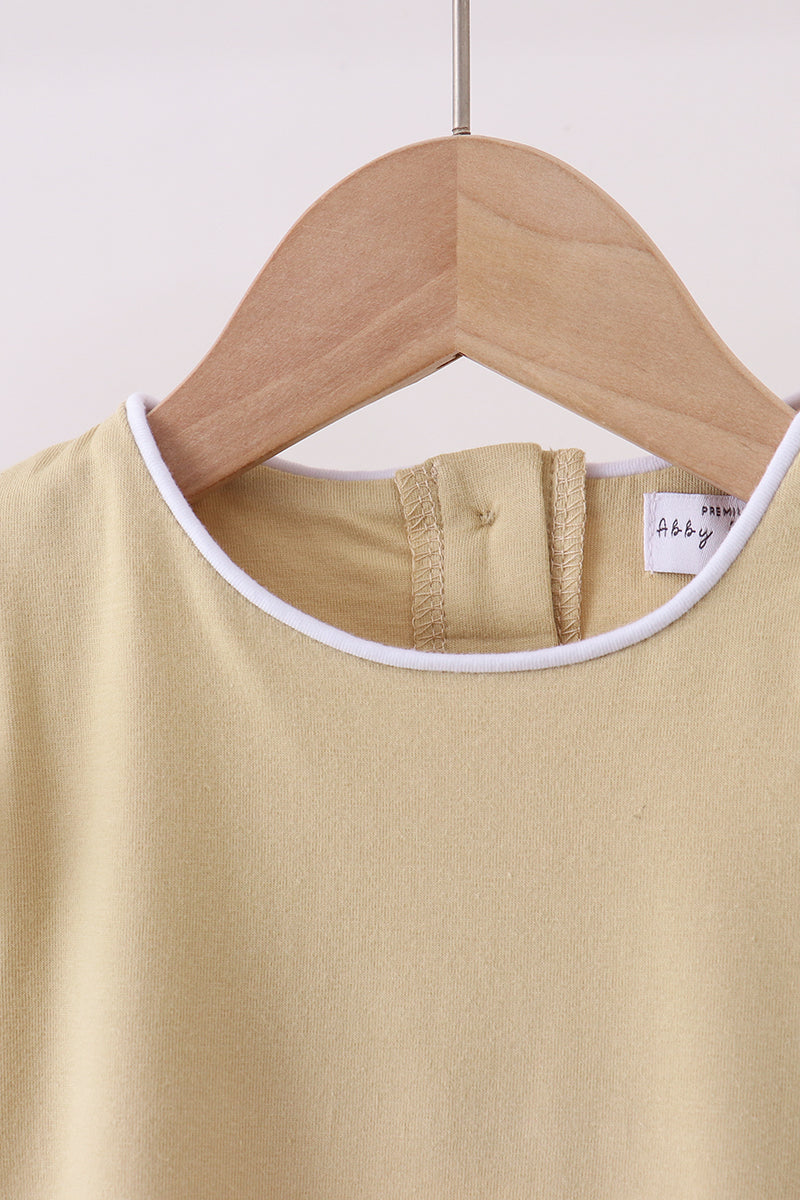 Khaki flutter sleeve scalloped top