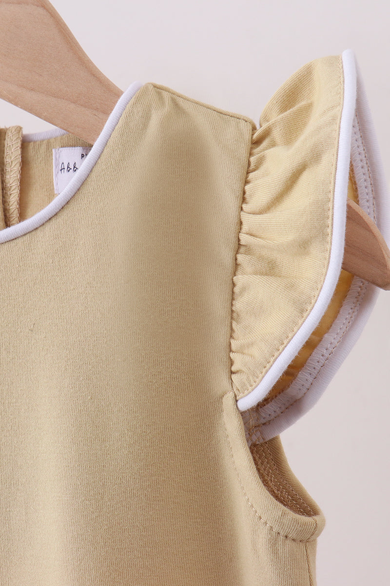 Khaki flutter sleeve scalloped top