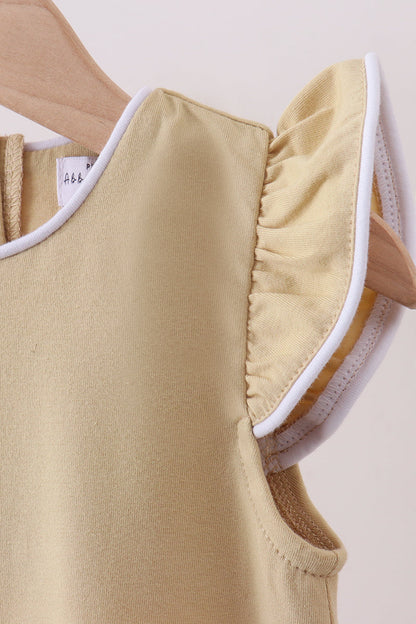 Khaki flutter sleeve scalloped top