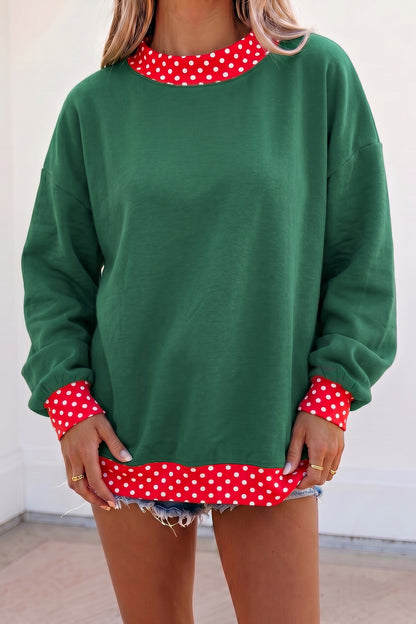 Dirty blue Colorblock Polka Dot Contrast Trim Oversized Sweatshirt