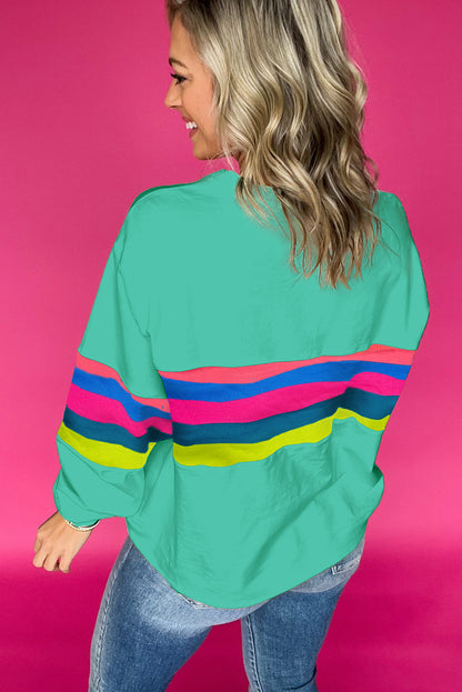 White Colorful Striped Accent Long Sleeve T Shirt