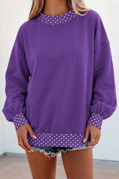 Dirty blue Colorblock Polka Dot Contrast Trim Oversized Sweatshirt