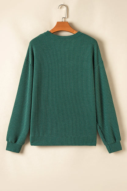 Dark Green MERRY Corded Long Sleeve Top and Pockets Pants Set