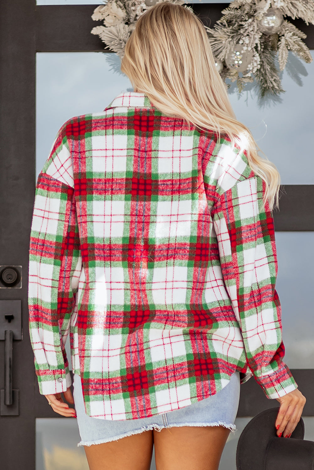 Red Christmas Plaid Casual Flannel Shacket
