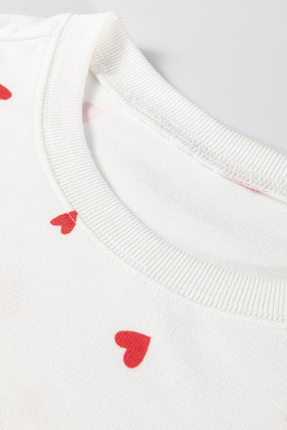 Fiery Red Tiny Hearts Printed Long Sleeve Top Drawstring Lounge Pant Set