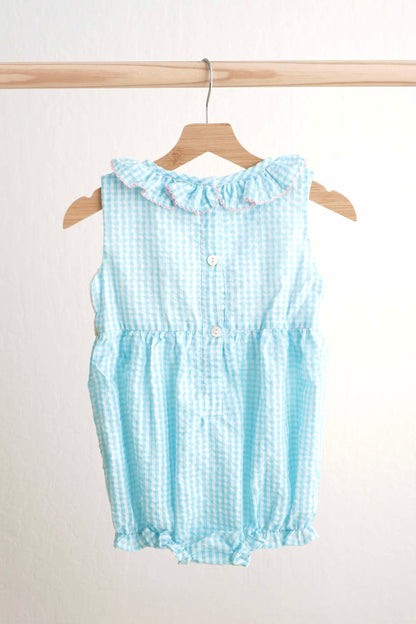 Blue easter bunny egg french knot girl gingham seersucker bubble