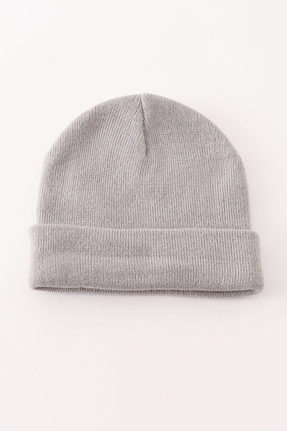 Grey ribbed basic knit beanie hat