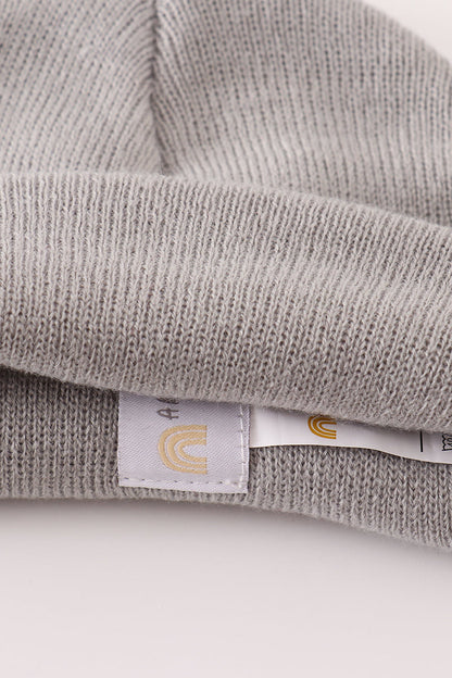 Grey ribbed basic knit beanie hat