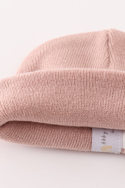 Pink ribbed basic knit beanie hat