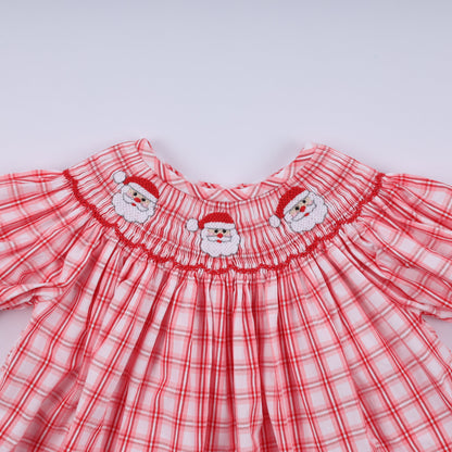 Red christmas santa claus hand smocked plaid bloomer set