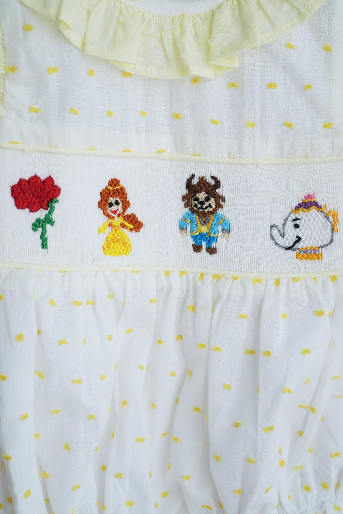 Mustard character hand smocked ruffle bubble