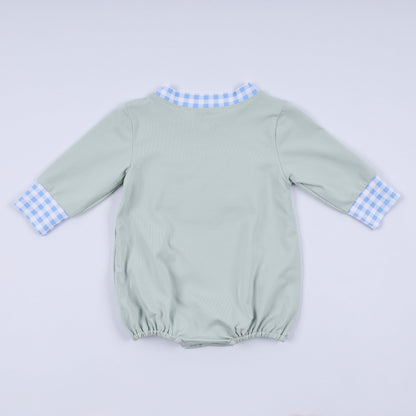 Sage cow hand smocked bubble