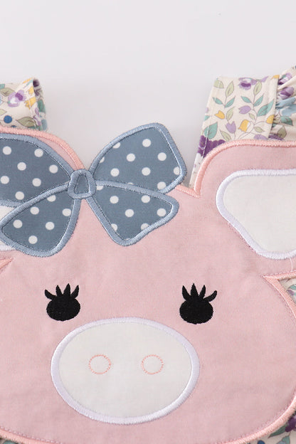 Pig floral print applique girl bubble