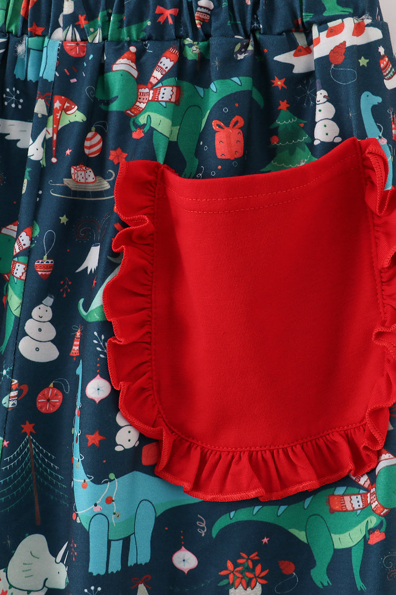 Green dinosaur print mom pajamas pants